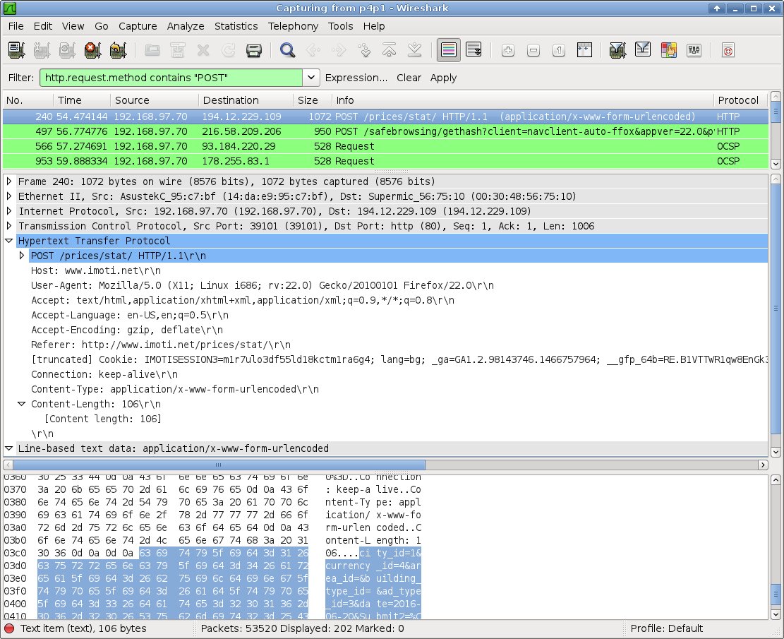 Wireshark window with packets